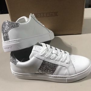 Greats Brooklyn Royale Glitter Sneakers White and Silver